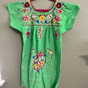 Girls' Bright Green Embroidered Floral Dress